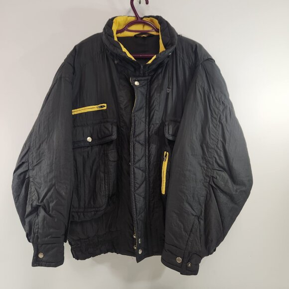 Vintage 90s Black & Yellow Nylon Insulated Bomber Jacket Unisex - Picture 1 of 13